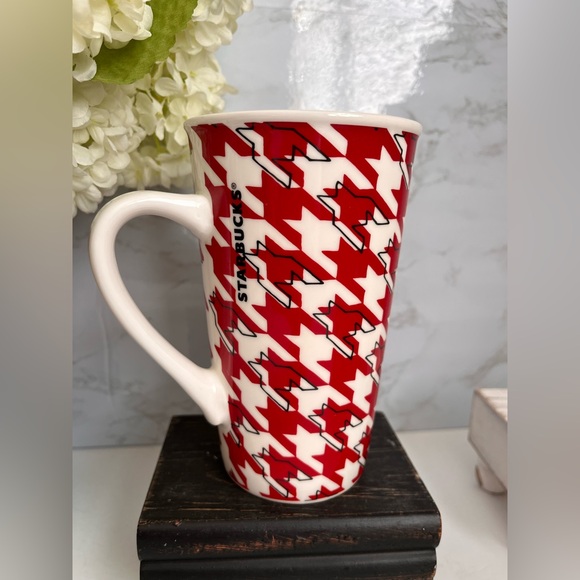 EUC Starbucks Coffee Mug Houndstooth 2017 Tall 16 oz. Red & White w/Mermaid - Picture 4 of 6